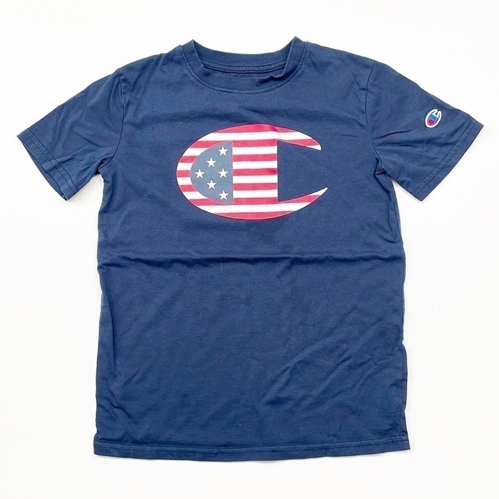 Champion little boys American flag logo navy blue short sleeve t-shirt